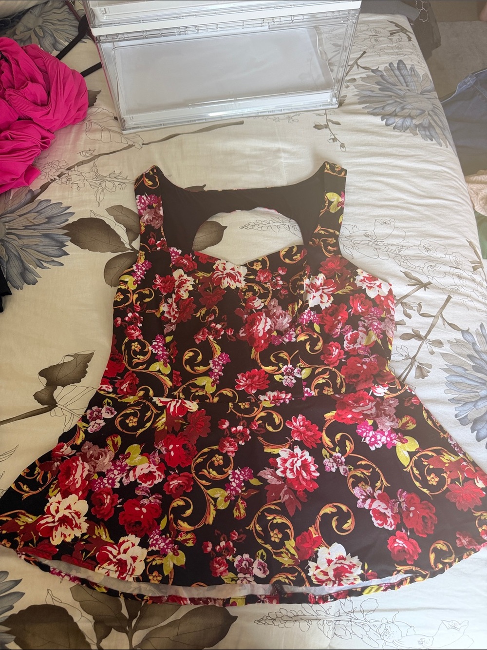 torrid Black Floral Fit & Flare Tank with Cutout